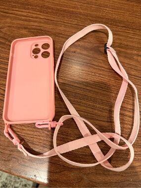 Pink iPhone 14 Pro Max Crossbody Case with Adjustable Strap